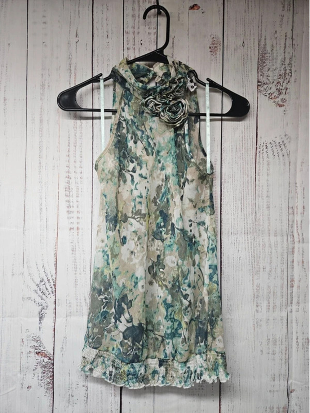 Calliope Women’s Medium Floral Tunic Top Rosette Ruffle Hem Sleeveless Boho